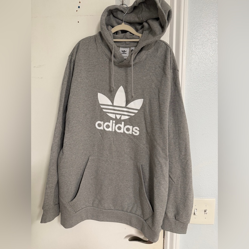 Adidas Men's Gray Hoodie with White Logo